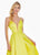 Ashley Lauren - 1384 Illusion Plunging V Neck Satin Gown In Yellow