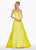 Ashley Lauren - 1384 Illusion Plunging V Neck Satin Gown In Yellow