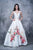 Nina Canacci - 1385 Plunging V-Neck Floral Accent Ballgown In White and Print