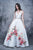 Nina Canacci - 1385 Plunging V-Neck Floral Accent Ballgown In White and Print