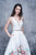 Nina Canacci - 1385 Plunging V-Neck Floral Accent Ballgown In White and Print