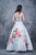 Nina Canacci - 1385 Plunging V-Neck Floral Accent Ballgown In White and Print