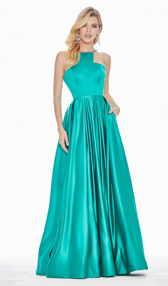 Ashley Lauren - 1385 Halter Satin A-line Dress In Green