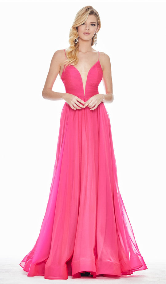 Ashley Lauren - 1386 Pleated Deep V-neck A-line Dress In Pink