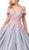 Dancing Queen - 1388 Floral Applique Off-Shoulder Ballgown With Train In Silver and Pink