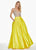 Ashley Lauren - 1389 Crystal Beaded V-Neck Satin Gown In Yellow