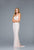 Scala - 47542 Fully Embellished Strapless V Neck Backless Sheath Dress In White and Pink