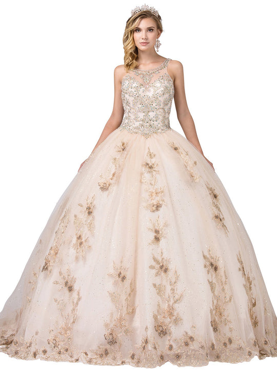 Dancing Queen - 1390 Embellished Halter Ballgown With Train In Neutral