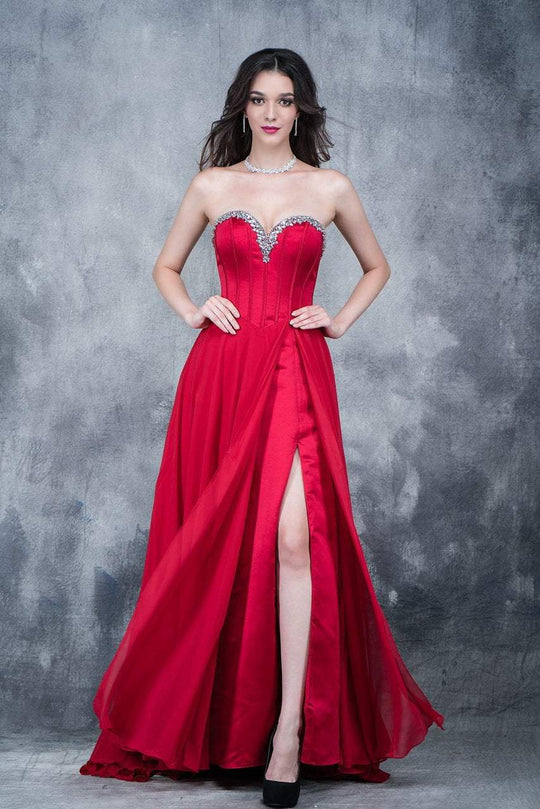 Nina Canacci - 1391 Bejeweled Sweetheart A-line Dress In Red