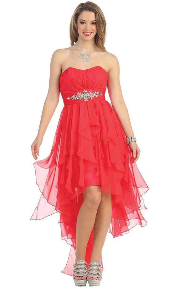 May Queen - MQ958 Strapless Shirred Bodice  Hi-low Prom Dress