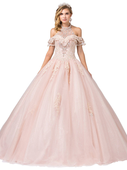 Dancing Queen - 1395 Embellished High Halter Ballgown In Pink