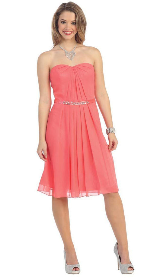 Short Strapless Chiffon  Formal Dress