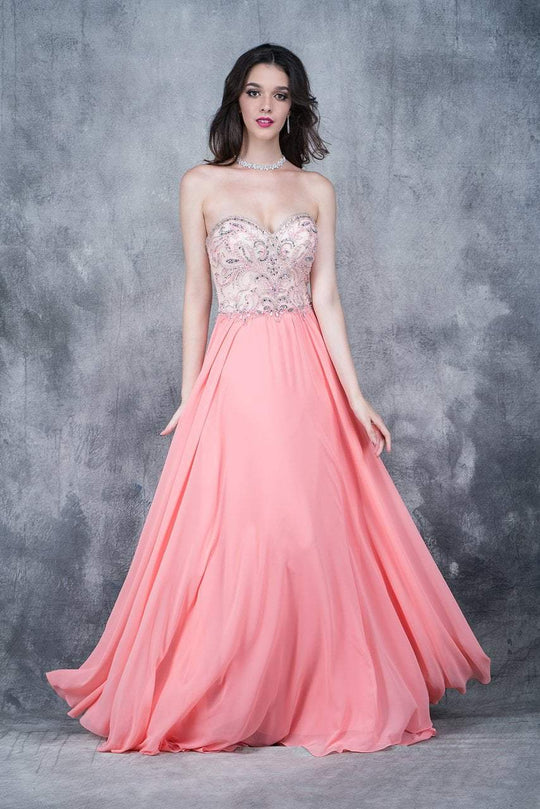 Nina Canacci - 1395 Beaded Sweetheart A-line Dress In Pink