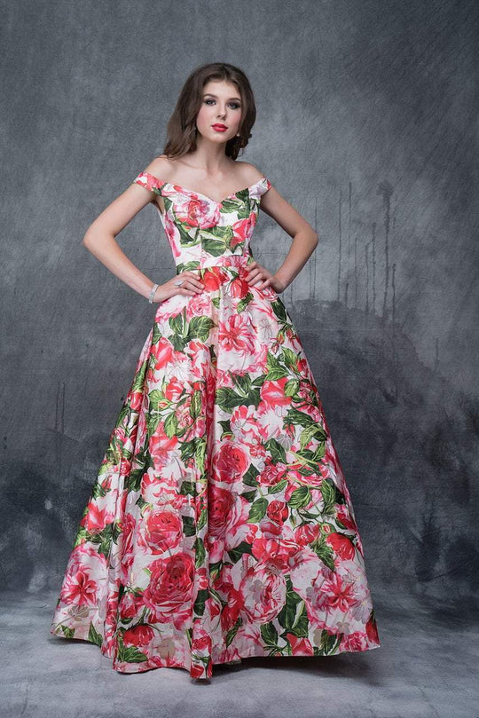 Nina Canacci - 1397 Floral Print Off-Shoulder Ballgown In Print and Floral