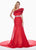 Ashley Lauren - 1398 Ruffle Accented Asymmetrical Overskirt Gown In Red