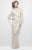 Primavera Couture - 1401 Long Sleeve Floral Sequined Long Sheath Gown  in Champagne
