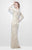 Primavera Couture - 1401 Long Sleeve Floral Sequined Long Sheath Gown  in Champagne