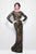 Primavera Couture - 1401 Long Sleeve Floral Sequined Long Sheath Gown  in Black and Multi-Color