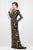 Primavera Couture - 1401 Long Sleeve Floral Sequined Long Sheath Gown  in Black and Multi-Color
