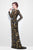 Primavera Couture - Long Sleeve Luxurious Floral Sequined Long Sheath Gown  1401 in Black and Multi-Color