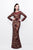 Primavera Couture - Long Sleeve Luxurious Floral Sequined Long Sheath Gown  1401 in Red and Multi-Color