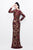 Primavera Couture - Long Sleeve Luxurious Floral Sequined Long Sheath Gown  1401 in Red and Multi-Color