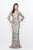 Primavera Couture - Long Sleeve Luxurious Floral Sequined Long Sheath Gown  1401 in Neutral and Multi-Color
