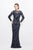 Primavera Couture - Long Sleeve Luxurious Floral Sequined Long Sheath Gown  1401 in Blue and Multi-Color
