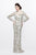 Primavera Couture - Long Sleeve Luxurious Floral Sequined Long Sheath Gown  1401 in White and Gold