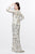 Primavera Couture - Long Sleeve Luxurious Floral Sequined Long Sheath Gown  1401 in White and Gold