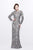 Primavera Couture - Long Sleeve Floral Sequined Long Sheath Gown 1401 in Gray and Silver
