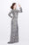 Primavera Couture - Long Sleeve Floral Sequined Long Sheath Gown 1401 in Gray and Silver