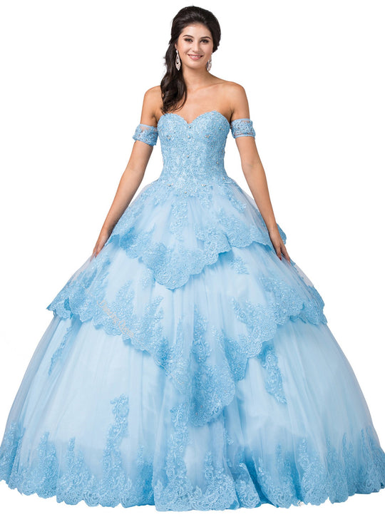 Dancing Queen - 1404 Strapless Sweetheart Tiered Scallop Hem Ballgown In Blue