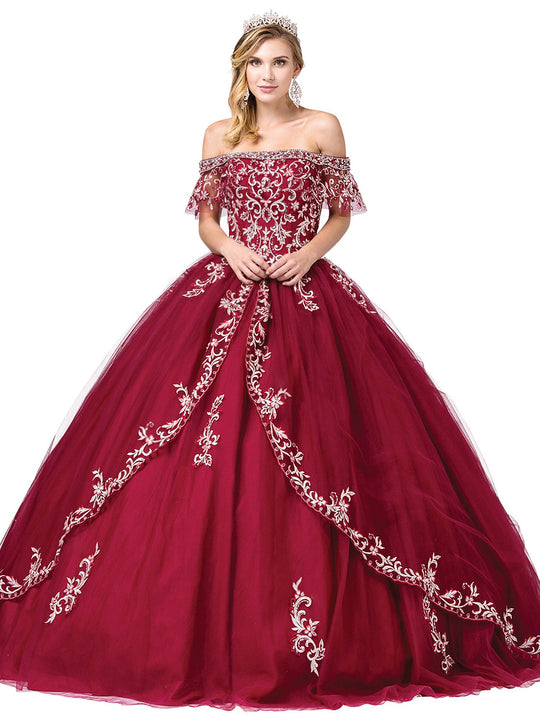 Dancing Queen - 1405 Applique Off-Shoulder Ballgown In Red