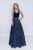 Nina Canacci - 1405 Sequined V-Neck A-Line Evening Gown In Blue