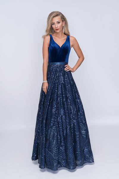 Nina Canacci - 1405 Sequined V-Neck A-Line Evening Gown In Blue