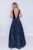 Nina Canacci - 1405 Sequined V-Neck A-Line Evening Gown In Blue