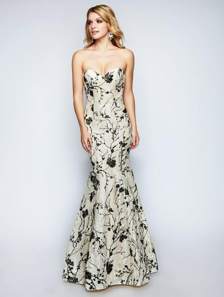 Nina Canacci - 1455 Strapless Lace Mermaid Evening Dress In Nude And Black