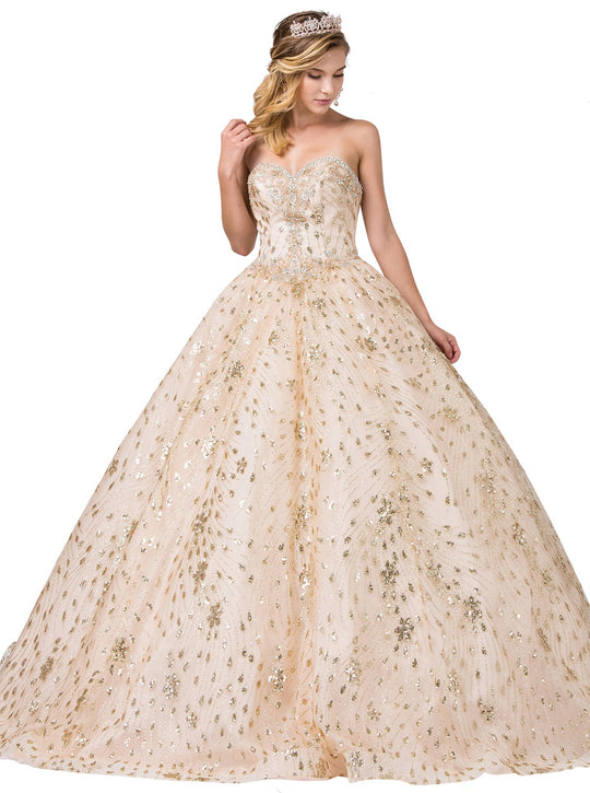 Dancing Queen - 1406 Strapless Embellished Sweetheart Ballgown In Neutral