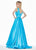 Ashley Lauren - 1409 Plunging V-Neck Satin A-Line Gown In Blue