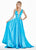 Ashley Lauren - 1409 Plunging V-Neck Satin A-Line Gown In Blue