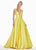 Ashley Lauren - 1409 Plunging V-Neck Satin A-Line Gown In Yellow
