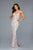 Scala - 47542 Fully Embellished Strapless V Neck Backless Sheath Dress In White Pink and Silver