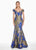 Ashley Lauren - 1411 Cap Sleeve Off Shoulder Metallic Floral Gown In Blue and Multi-Color