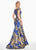 Ashley Lauren - 1411 Cap Sleeve Off Shoulder Metallic Floral Gown In Blue and Multi-Color