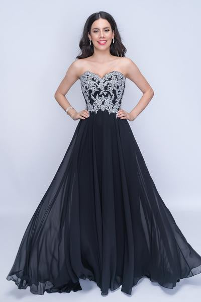 Nina Canacci - 1412 Strapless Lace Sweetheart A-line Dress In Black
