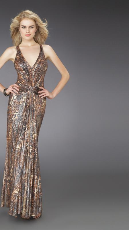 La Femme - Elegant Evening Criss Cross Back Dress 14167 In Brown