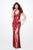 Primavera Couture - 1416 Sleeveless Sequined Long Dress with Slit in Red and Neutral