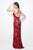 Primavera Couture - 1416 Sleeveless Sequined Long Dress with Slit in Red and Neutral