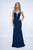 Nina Canacci - 1417 Plunging Sweetheart Crisscross-Strapped Bodice Gown in Blue